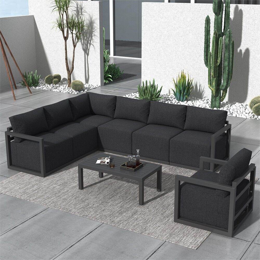 Alfresco 7-Seat Garden Lounge Set – Charcoal Grey - Outdoorium