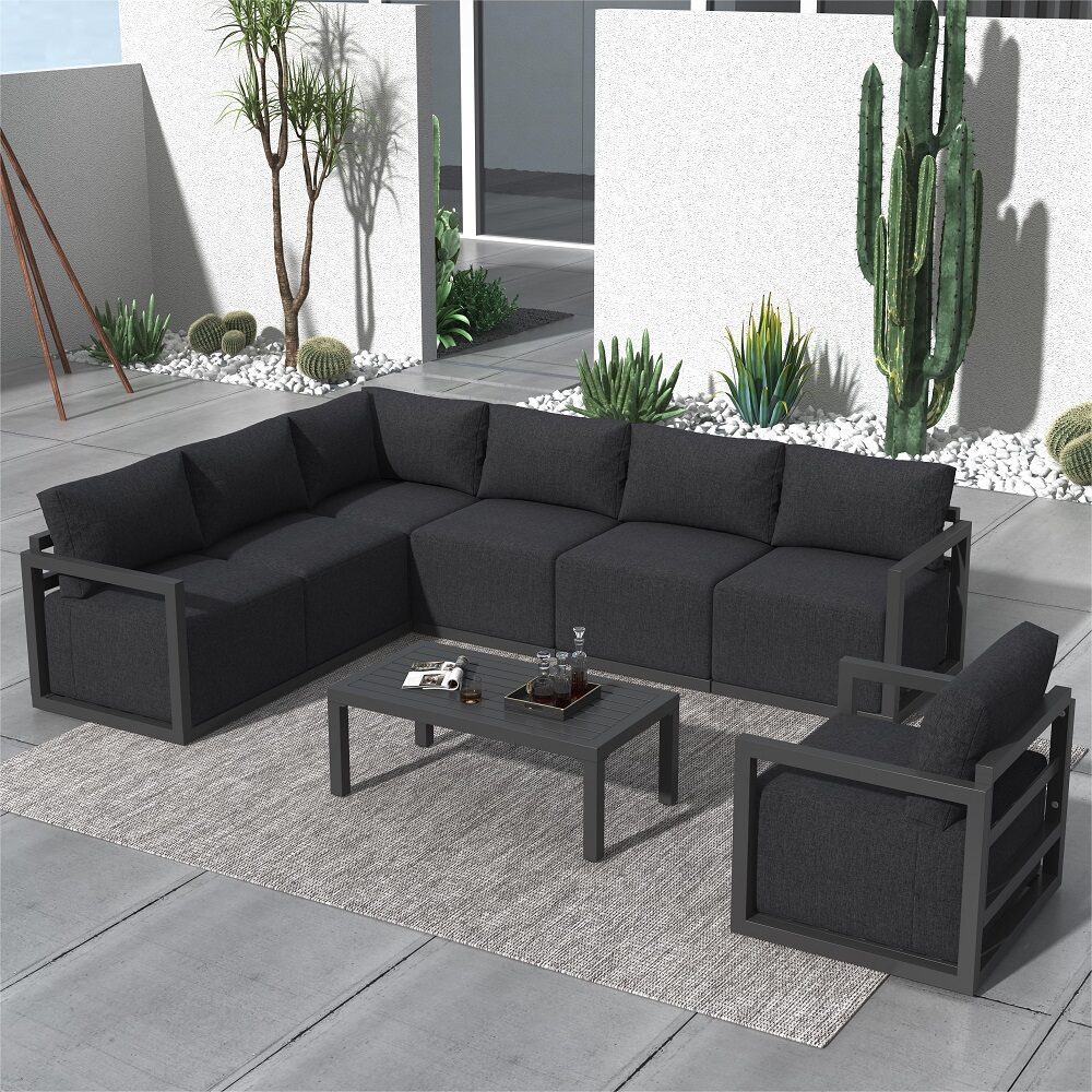 Alfresco 7 - Seat Garden Lounge Set – Charcoal Grey - Outdoorium