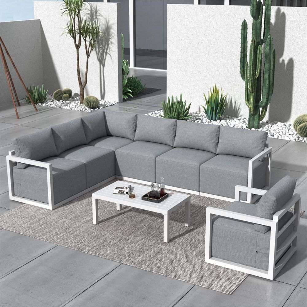 Alfresco 7-Seat Garden Lounge Set – White | Furniture > Outdoor