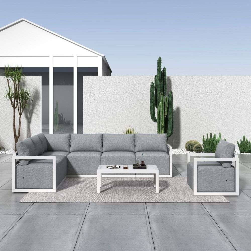 Alfresco 7-Seat Garden Lounge Set – White | Furniture > Outdoor