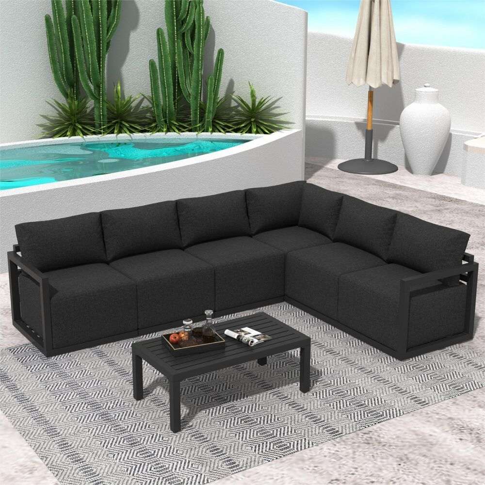 Alfresco Contemporary All-Weather Lounge Set – Charcoal Grey | Furniture > Outdoor