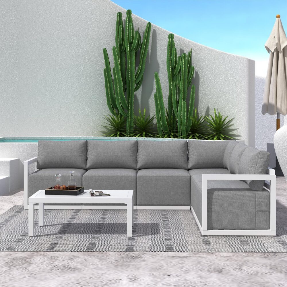 Alfresco Contemporary All - Weather Lounge Set – Charcoal Grey - Outdoorium