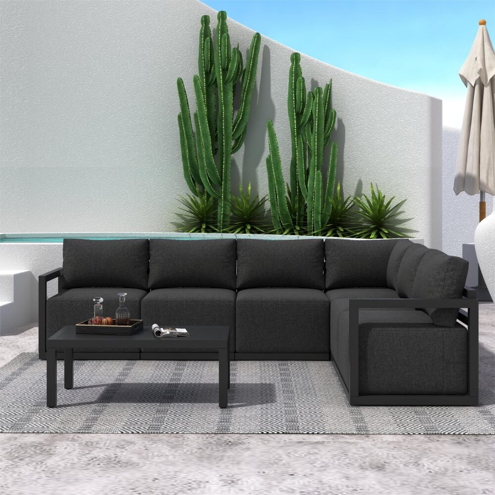 Alfresco Contemporary All - Weather Lounge Set – Charcoal Grey - Outdoorium