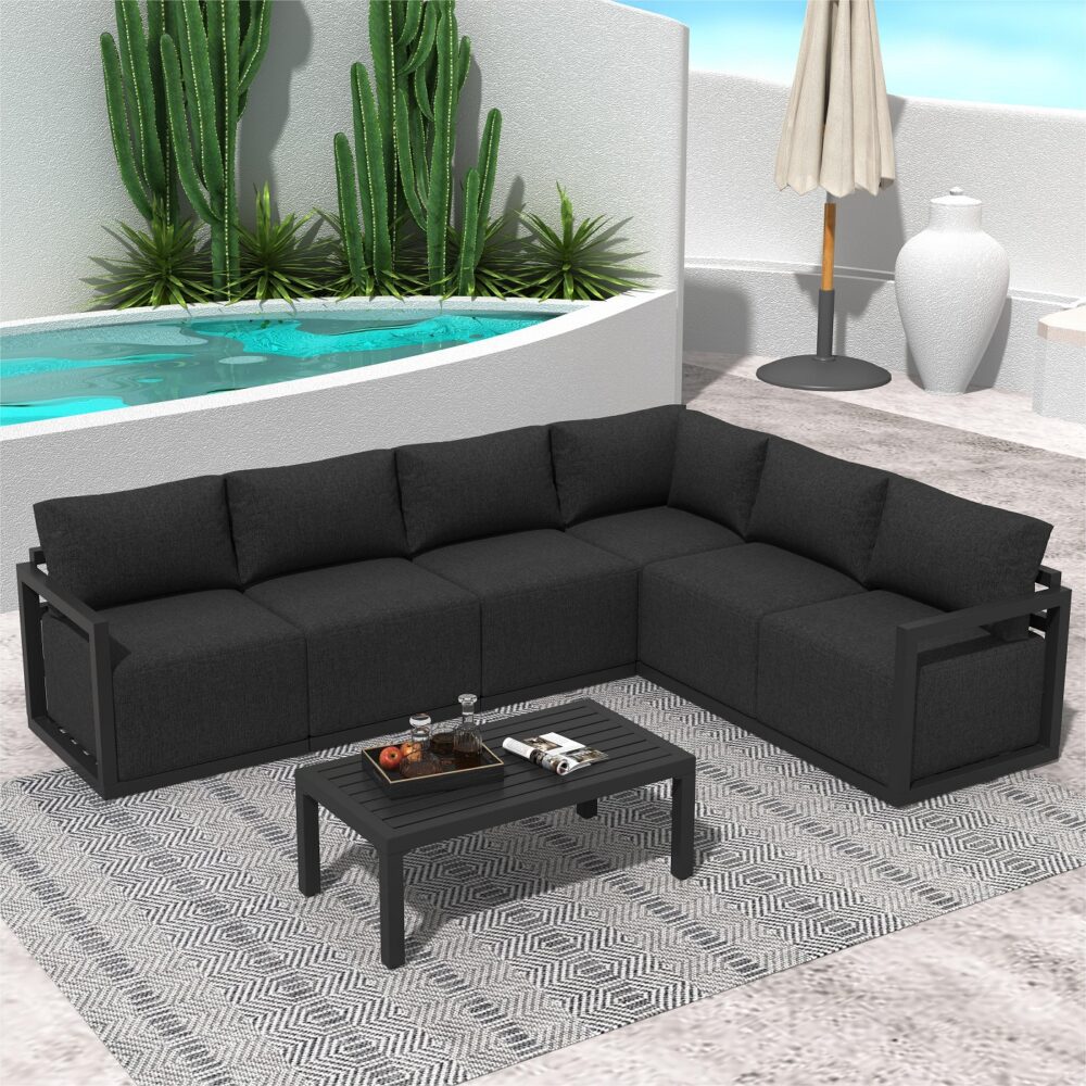 Alfresco Contemporary All - Weather Lounge Set – Charcoal Grey - Outdoorium