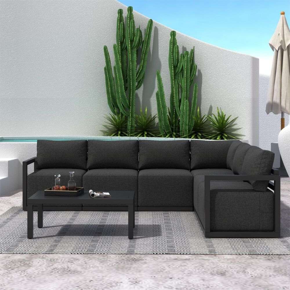 Alfresco Contemporary All-Weather Lounge Set – Charcoal Grey | Furniture > Outdoor