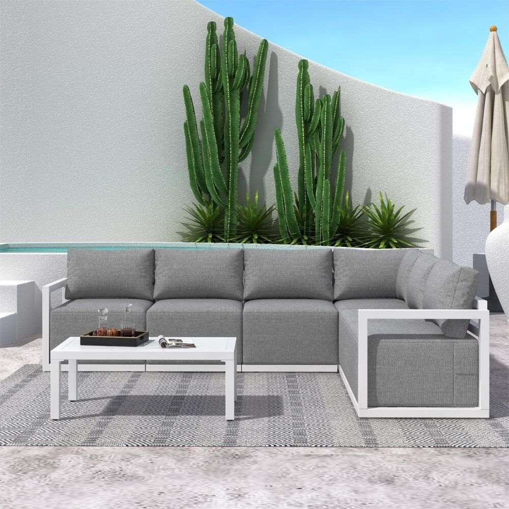 Alfresco Contemporary All-Weather Lounge Set – White | Furniture > Outdoor