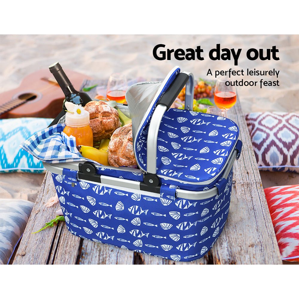 Alfresco Picnic Basket Folding Bag Hamper Food Insulated Cover Storage - Outdoorium