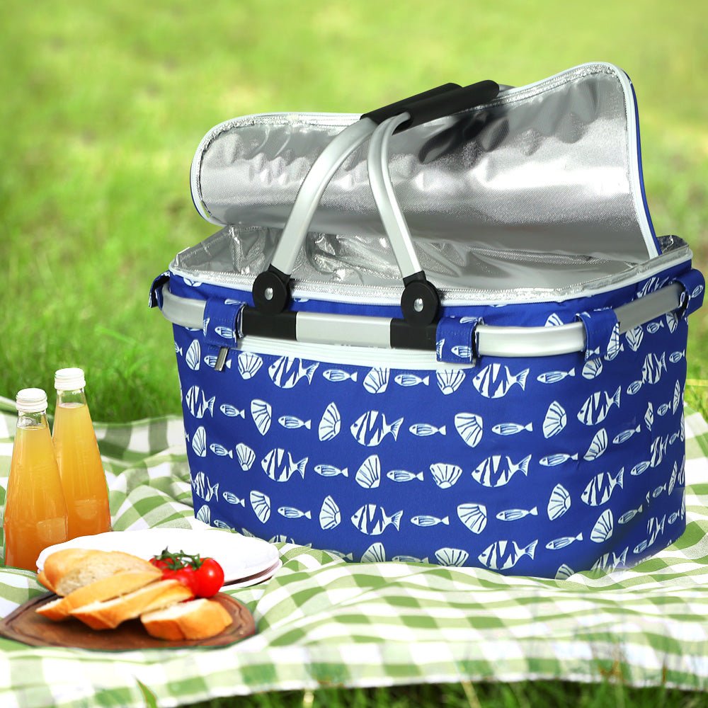 Alfresco Picnic Basket Folding Bag Hamper Food Insulated Cover Storage - Outdoorium