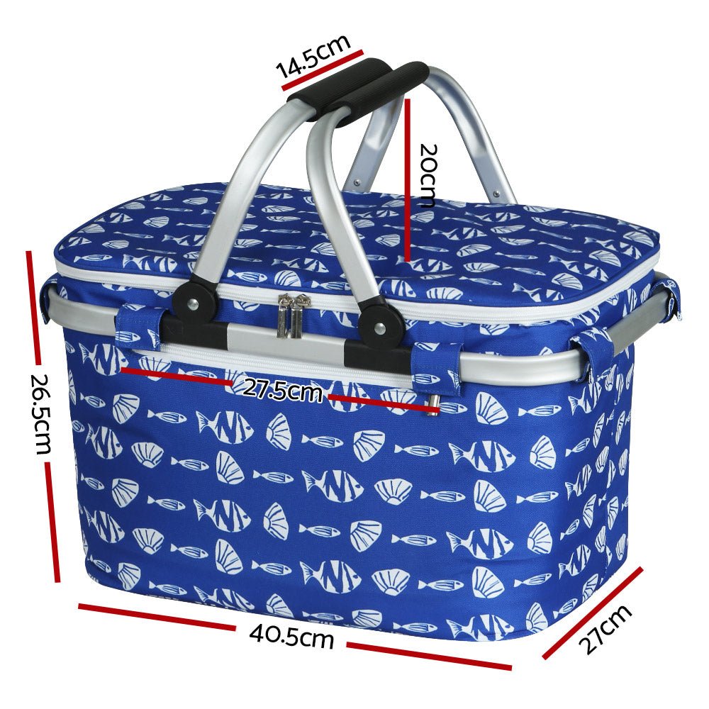 Alfresco Picnic Basket Folding Bag Hamper Food Insulated Cover Storage - Outdoorium