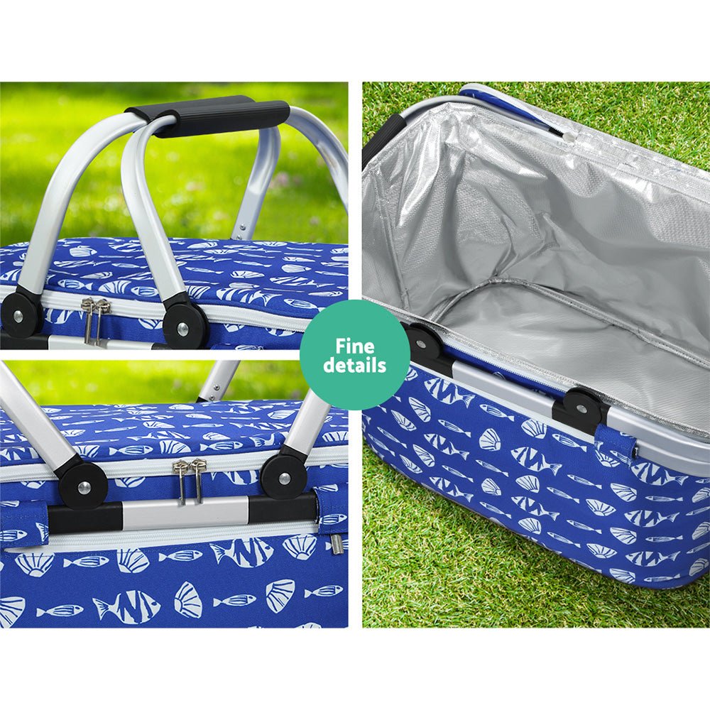 Alfresco Picnic Basket Folding Bag Hamper Food Insulated Cover Storage - Outdoorium