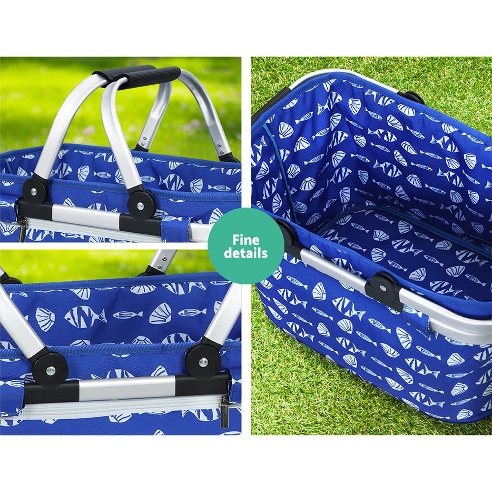 Alfresco Picnic Basket Folding Bag Hamper Food Insulated Storage - Outdoorium