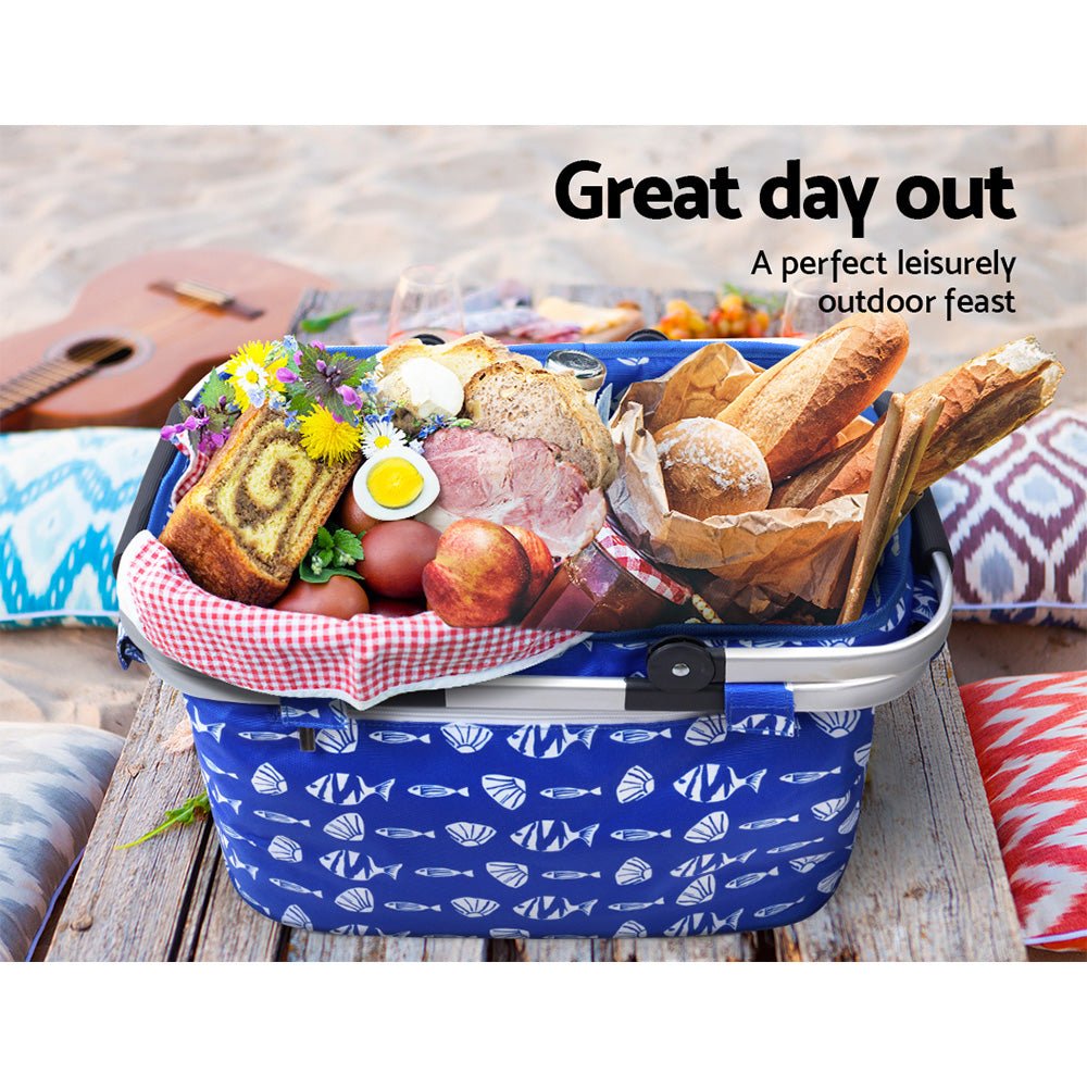 Alfresco Picnic Basket Folding Bag Hamper Food Insulated Storage - Outdoorium