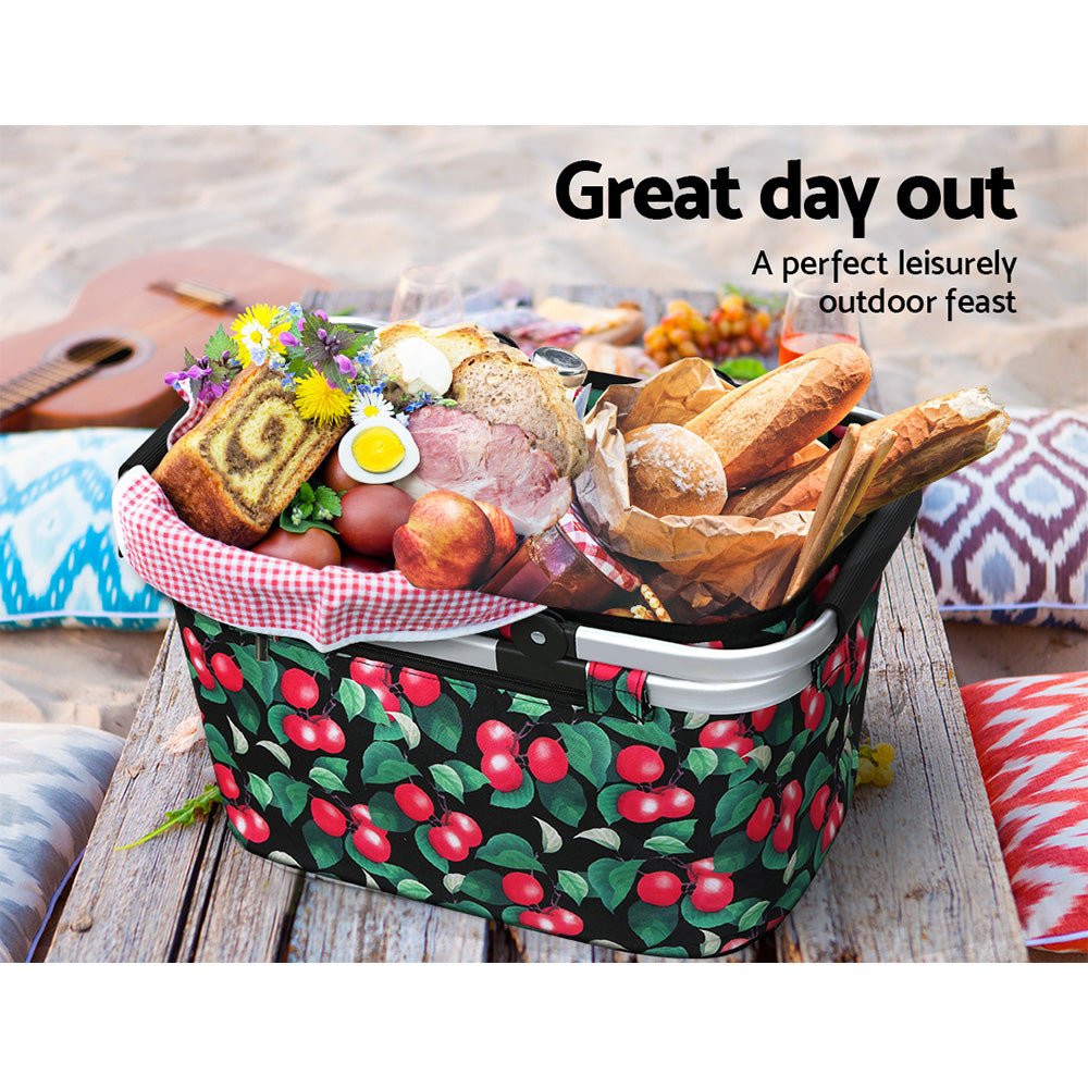 Alfresco Picnic Basket Folding Bag Hamper Food Storage Insulated - Outdoorium