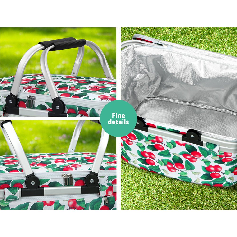 Alfresco Picnic Basket Folding Bag Hamper Insulated Food Cover Storage - Outdoorium