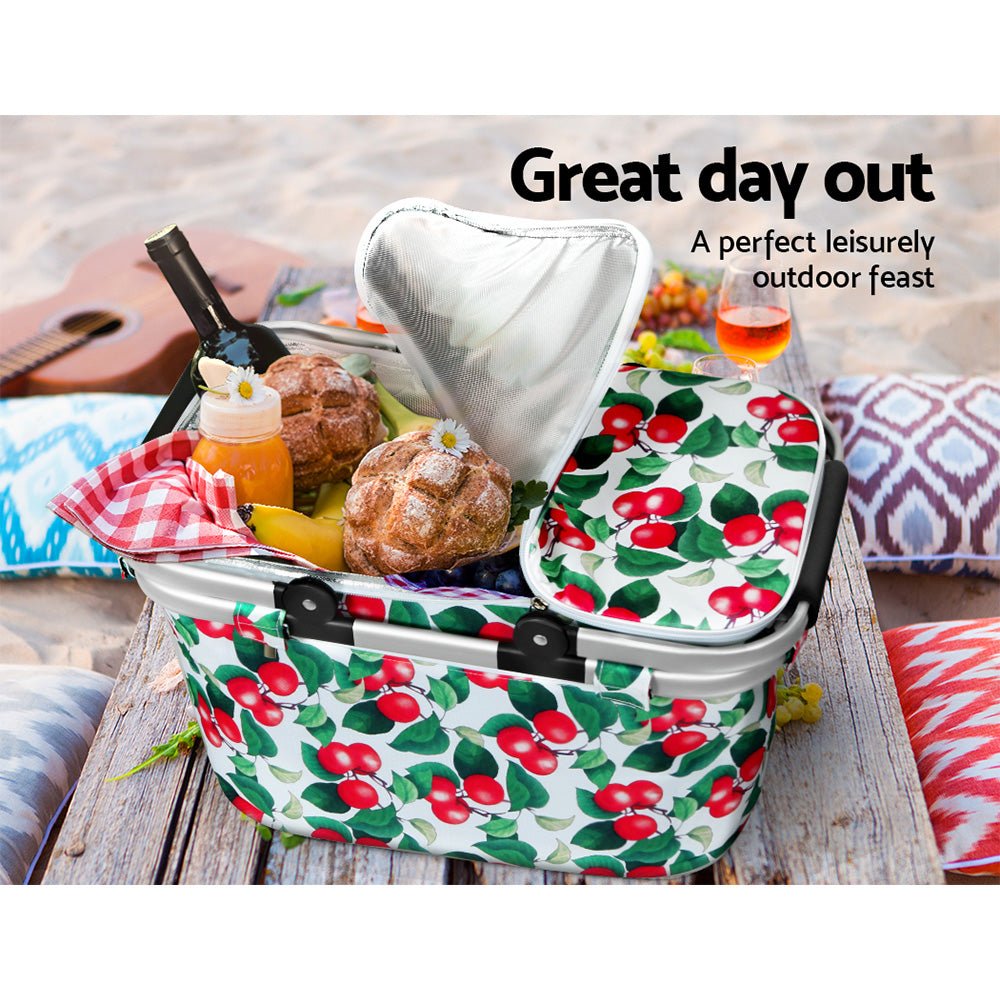 Alfresco Picnic Basket Folding Bag Hamper Insulated Food Cover Storage - Outdoorium