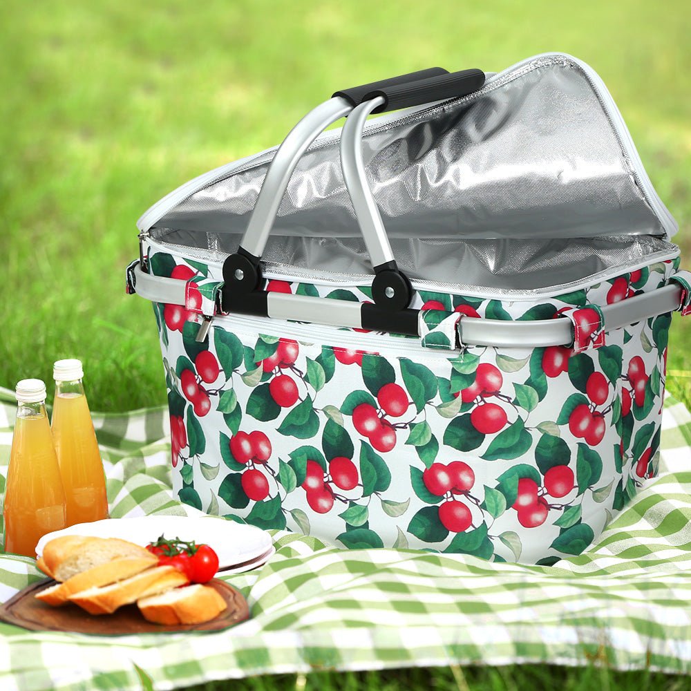 Alfresco Picnic Basket Folding Bag Hamper Insulated Food Cover Storage - Outdoorium