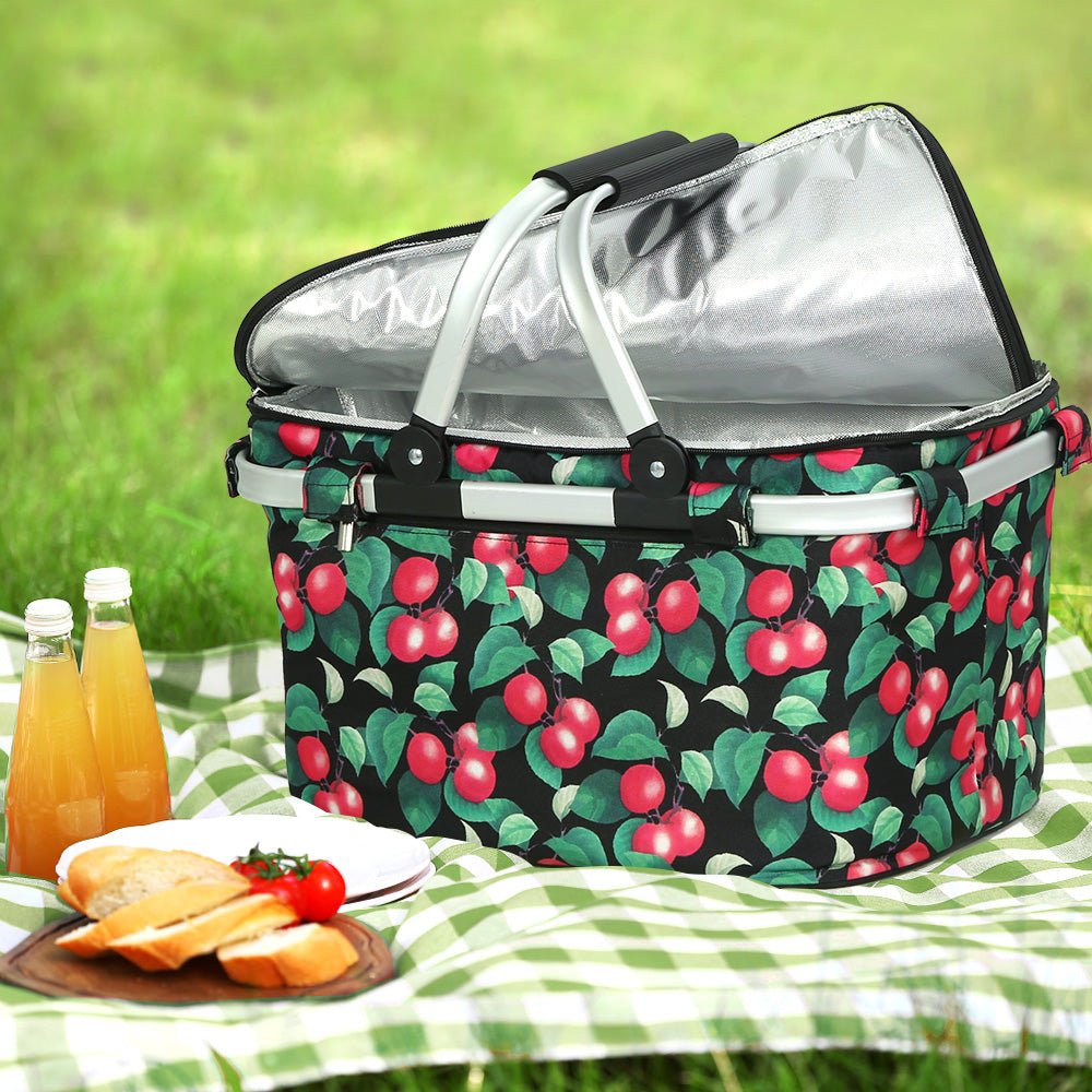 Alfresco Picnic Basket Folding Bag Hamper Insulated Storage Food Cover - Outdoorium