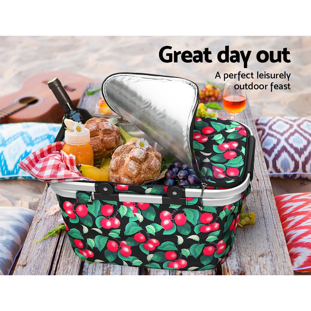 Alfresco Picnic Basket Folding Bag Hamper Insulated Storage Food Cover - Outdoorium