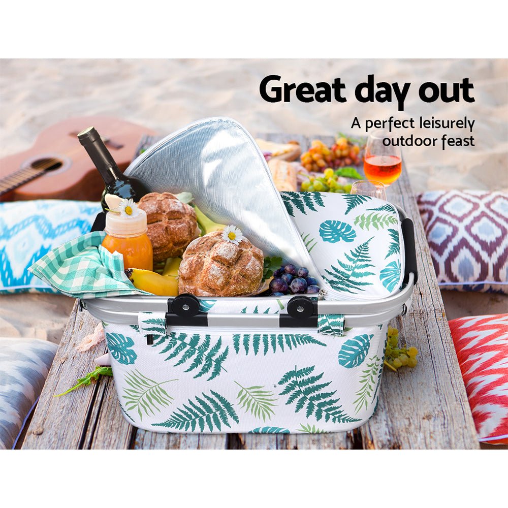 Alfresco Picnic Basket Folding Bag Insulated Hamper Food Cover Storage - Outdoorium