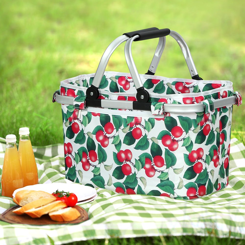 Alfresco Picnic Basket Set Folding Bag Hamper Insulated Food Storage - Outdoorium