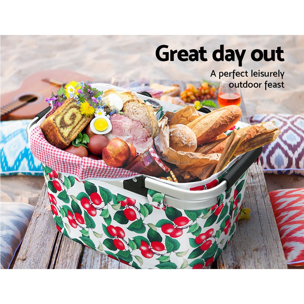 Alfresco Picnic Basket Set Folding Bag Hamper Insulated Food Storage - Outdoorium