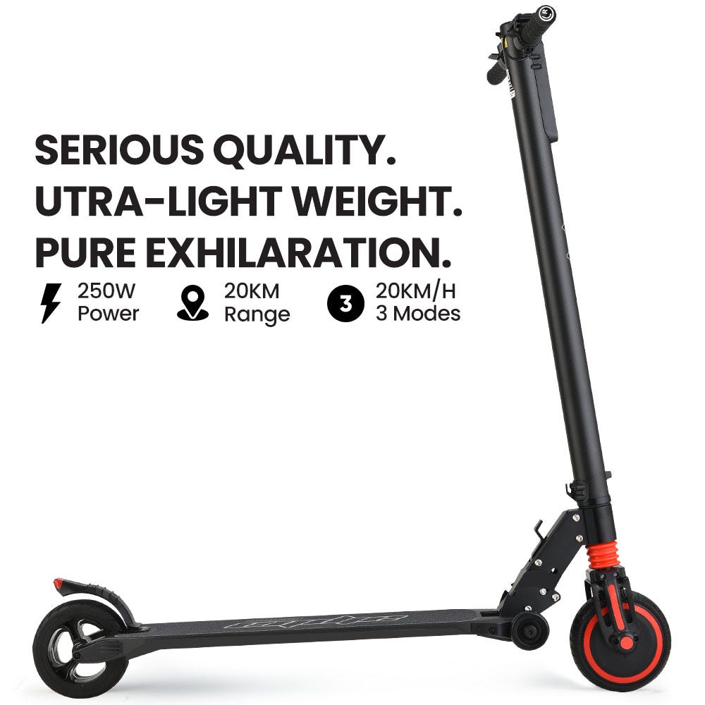 ALPHA Carbon Gen III 250W 10Ah Electric Scooter Suspension, for Adults or Teens, Black/Red - Outdoorium