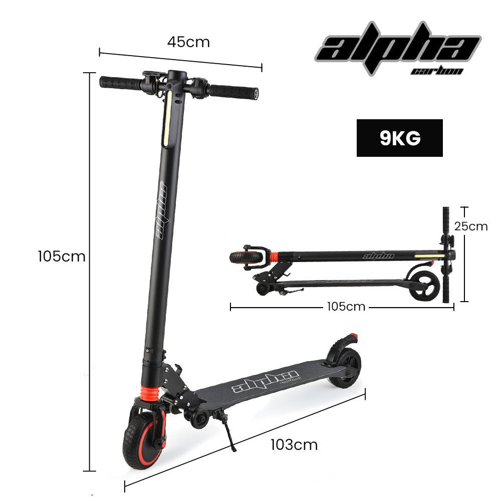 ALPHA Carbon Gen III 250W 10Ah Electric Scooter Suspension, for Adults or Teens, Black/Red - Outdoorium