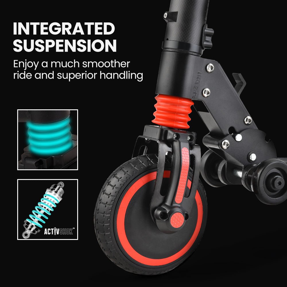 ALPHA Carbon Gen III 250W 10Ah Electric Scooter Suspension, for Adults or Teens, Black/Red - Outdoorium