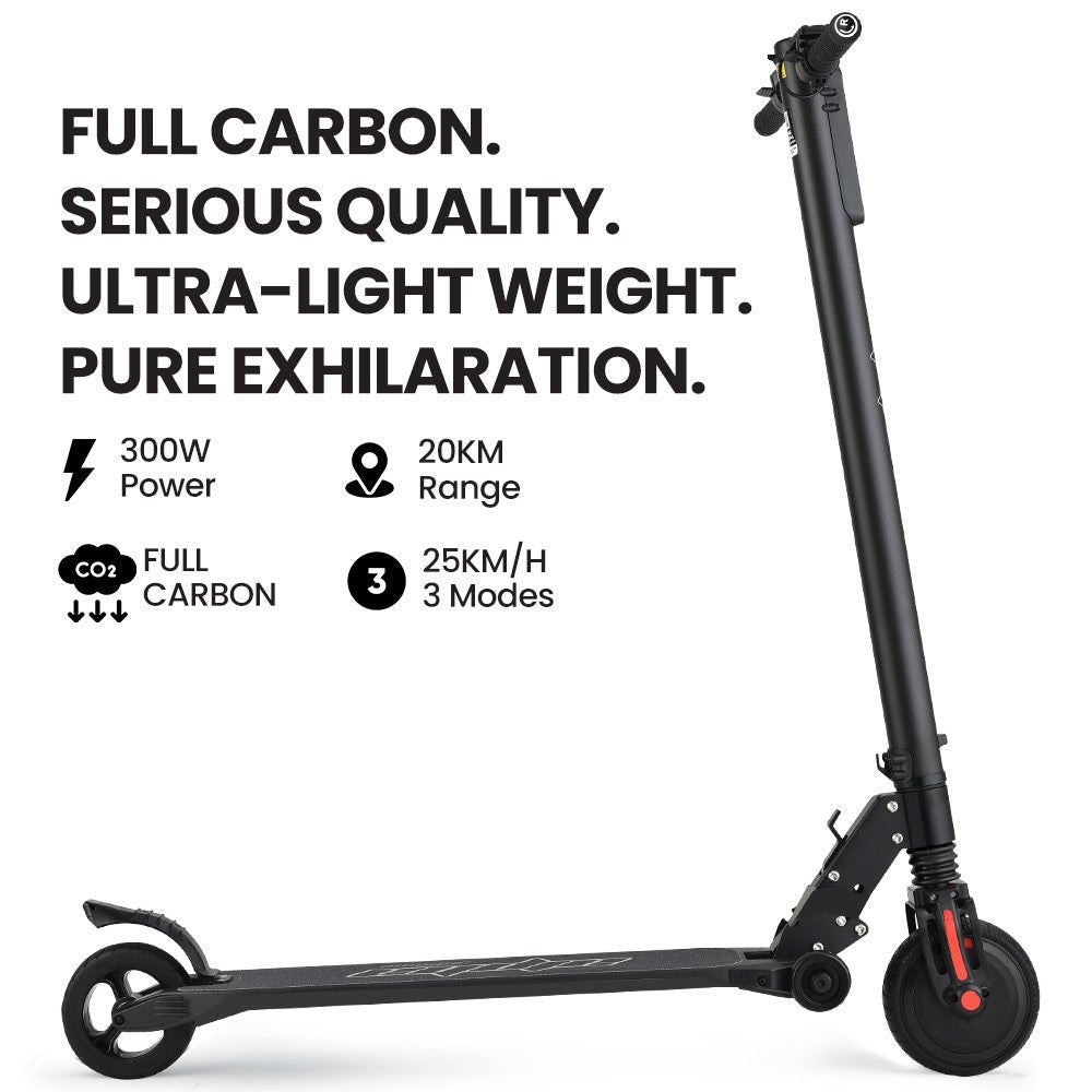 ALPHA Carbon Gen III Ultra - light 300W 10Ah Electric Scooter Suspension, for Adults or Teens, Black/Red - Outdoorium