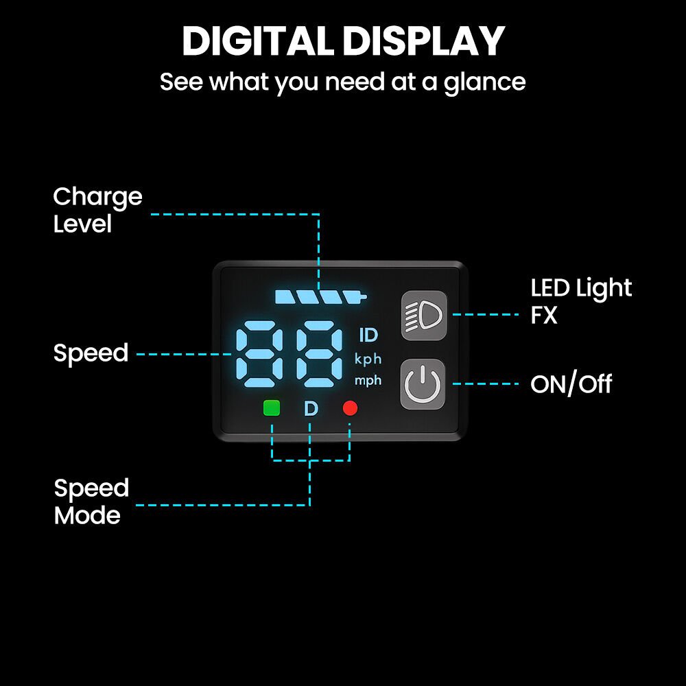 ALPHA Edge Electric Scooter, Kids & Teens, Adjustable Handlebars, 3 Speed Modes, Dual Foot E - Brake, Bluetooth Music, LED, Blue | Outdoorium