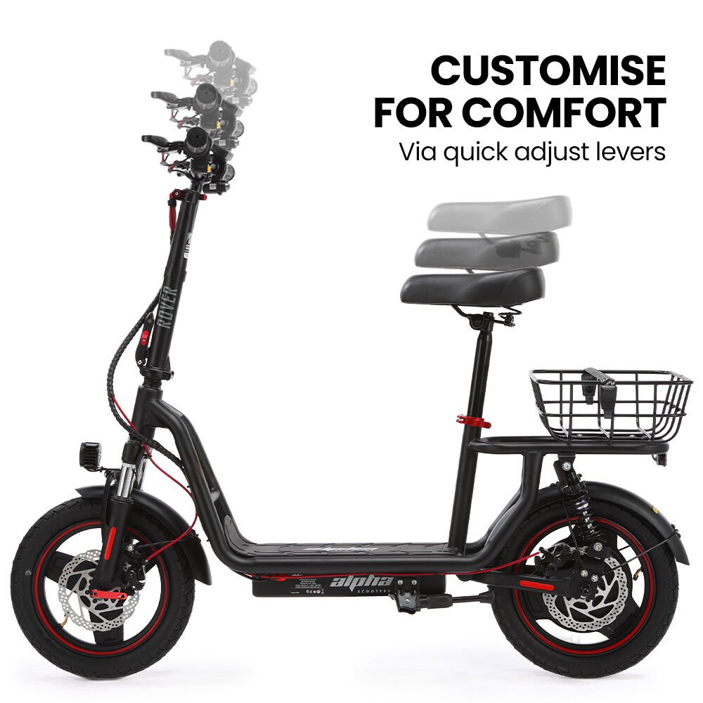 ALPHA Rover Electric Scooter with Seat, 500W 48V 25km/h 30km Range, 14 - inch Tyres, Motorised Commuter eScooter for Adults, Black | Outdoorium