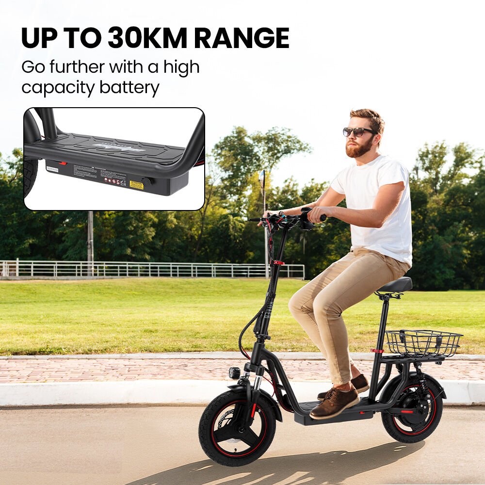 ALPHA Rover Electric Scooter with Seat, 500W 48V 25km/h 30km Range, 14 - inch Tyres, Motorised Commuter eScooter for Adults, Black | Outdoorium