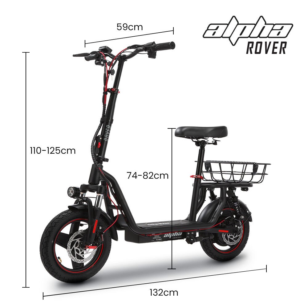 ALPHA Rover Electric Scooter with Seat, 500W 48V 25km/h 30km Range, 14 - inch Tyres, Motorised Commuter eScooter for Adults, Black | Outdoorium
