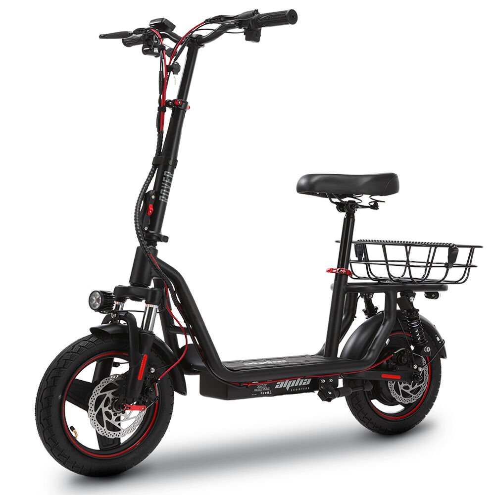 ALPHA Rover Electric Scooter with Seat, 500W 48V 25km/h 30km Range, 14 - inch Tyres, Motorised Commuter eScooter for Adults, Black | Outdoorium