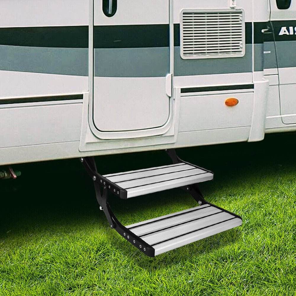 Aluminium Double Caravan Step Pull Out Folding Steps For Road RV Camper Trailer - Outdoorium