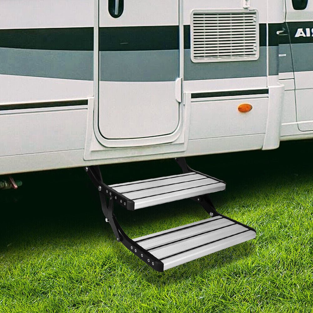 Aluminium Double Caravan Step Pull Out Folding Steps For Road RV Camper Trailer - Outdoorium