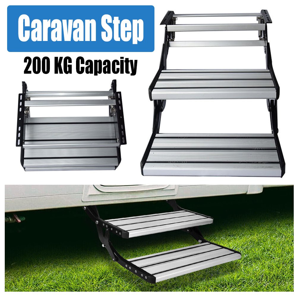 Aluminium Double Caravan Step Pull Out Folding Steps For Road RV Camper Trailer - Outdoorium