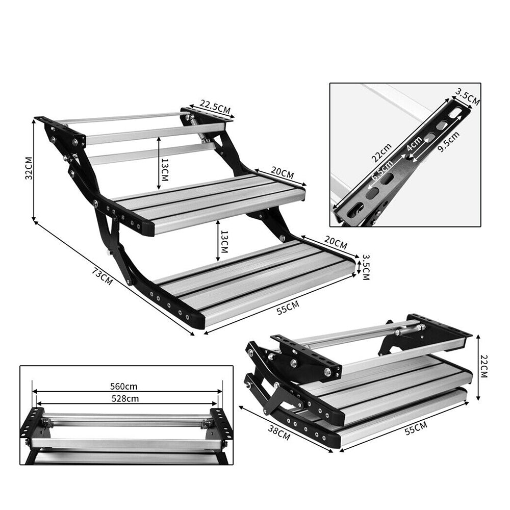 Aluminium Double Caravan Step Pull Out Folding Steps For Road RV Camper Trailer - Outdoorium