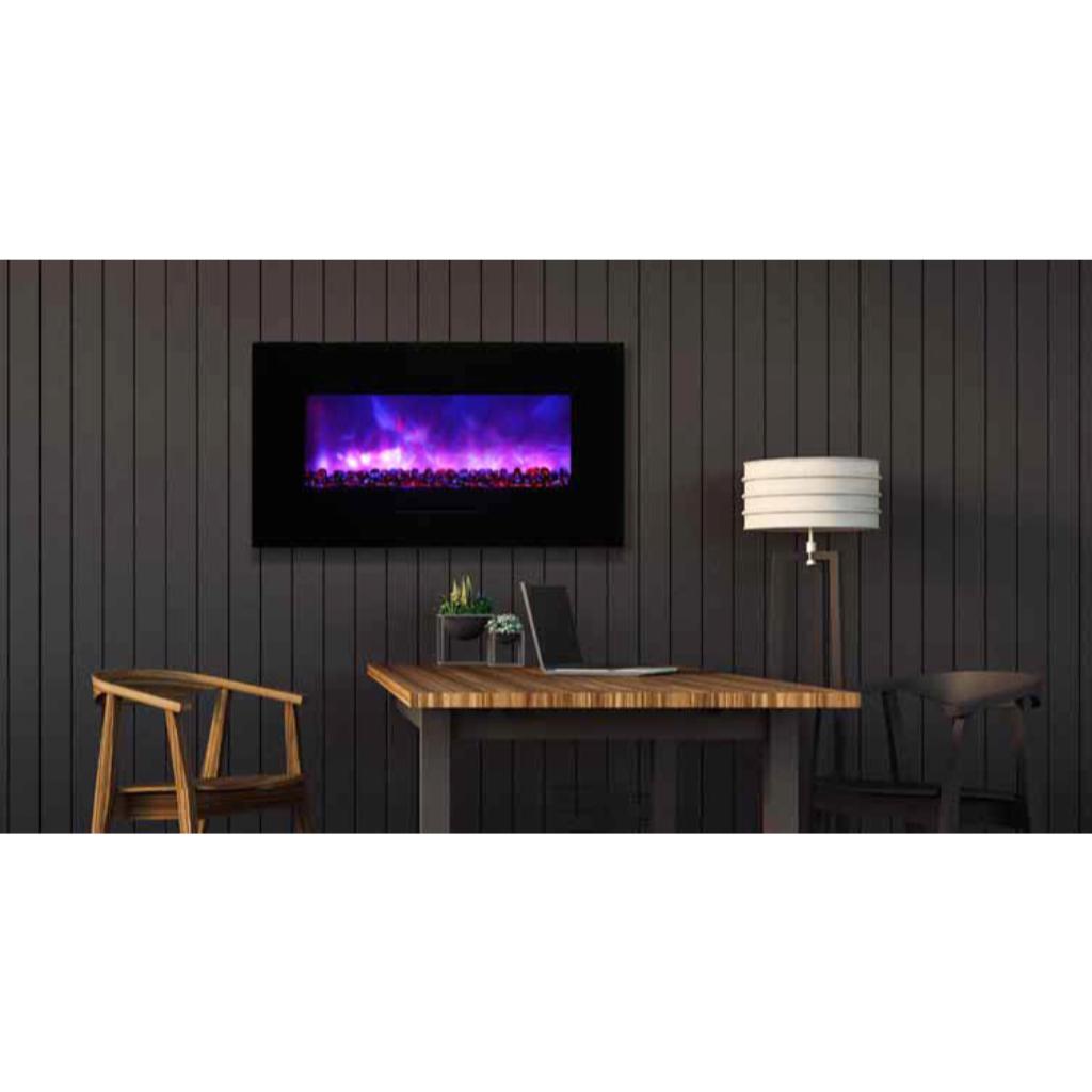 Amantii 34 WM-FM-34-4423-BG: Wall Mount/Flush Mount Electric Fireplace with Glass Surround - Outdoorium