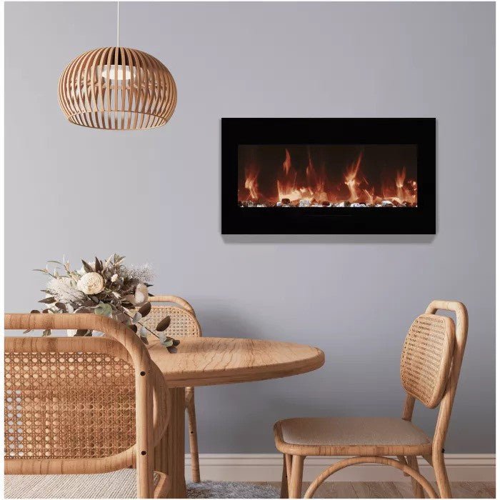 Amantii 34 WM-FM-34-4423-BG: Wall Mount/Flush Mount Electric Fireplace with Glass Surround - Outdoorium