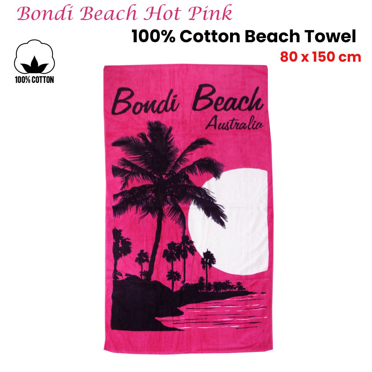 Aqua Blu Bondi Beach Pink 100% Cotton Beach Towel 80 x 150 cm - Outdoorium