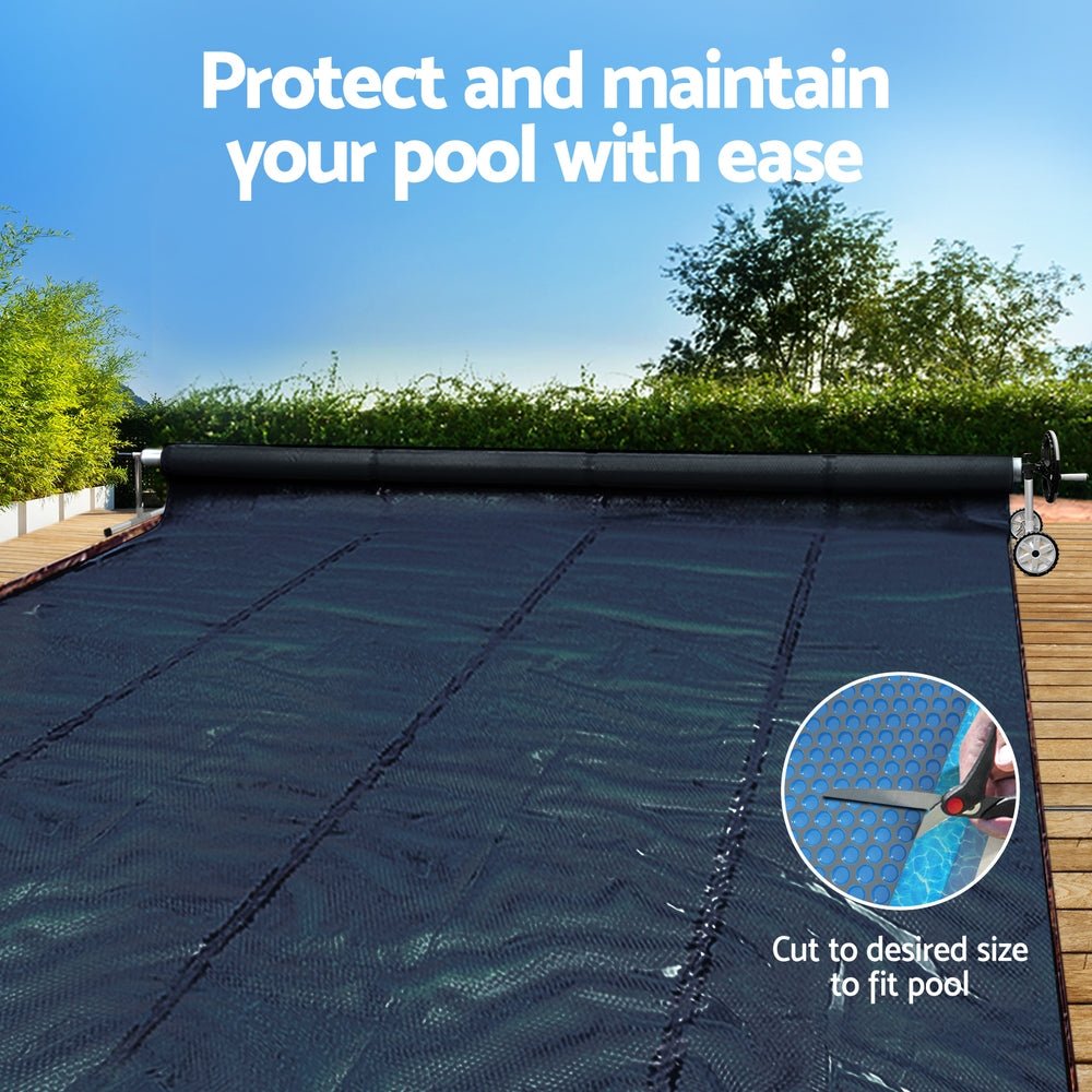 Aqua Buddy Pool Cover 600 Micron 11x4.8m w/ Roller 5.55m Swimming Pools Black Solar Blanket | Outdoorium