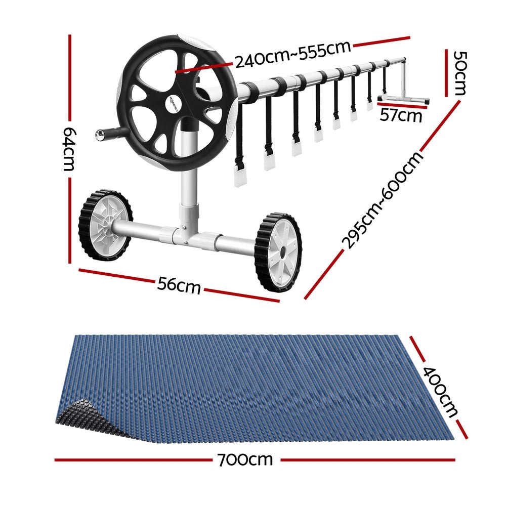 Aqua Buddy Pool Cover 600 Micron 7x4m w/ Roller 5.55m Swimming Pools Black Solar Blanket | Outdoorium