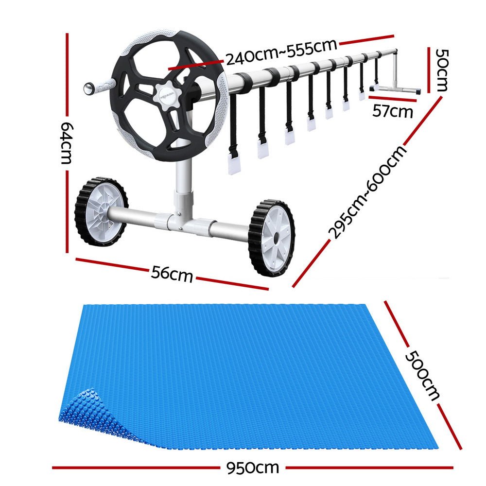 Aqua Buddy Pool Cover 600 Micron Heat Solar Blanket 9.5x5m w/ 5.55m Roller | Outdoorium