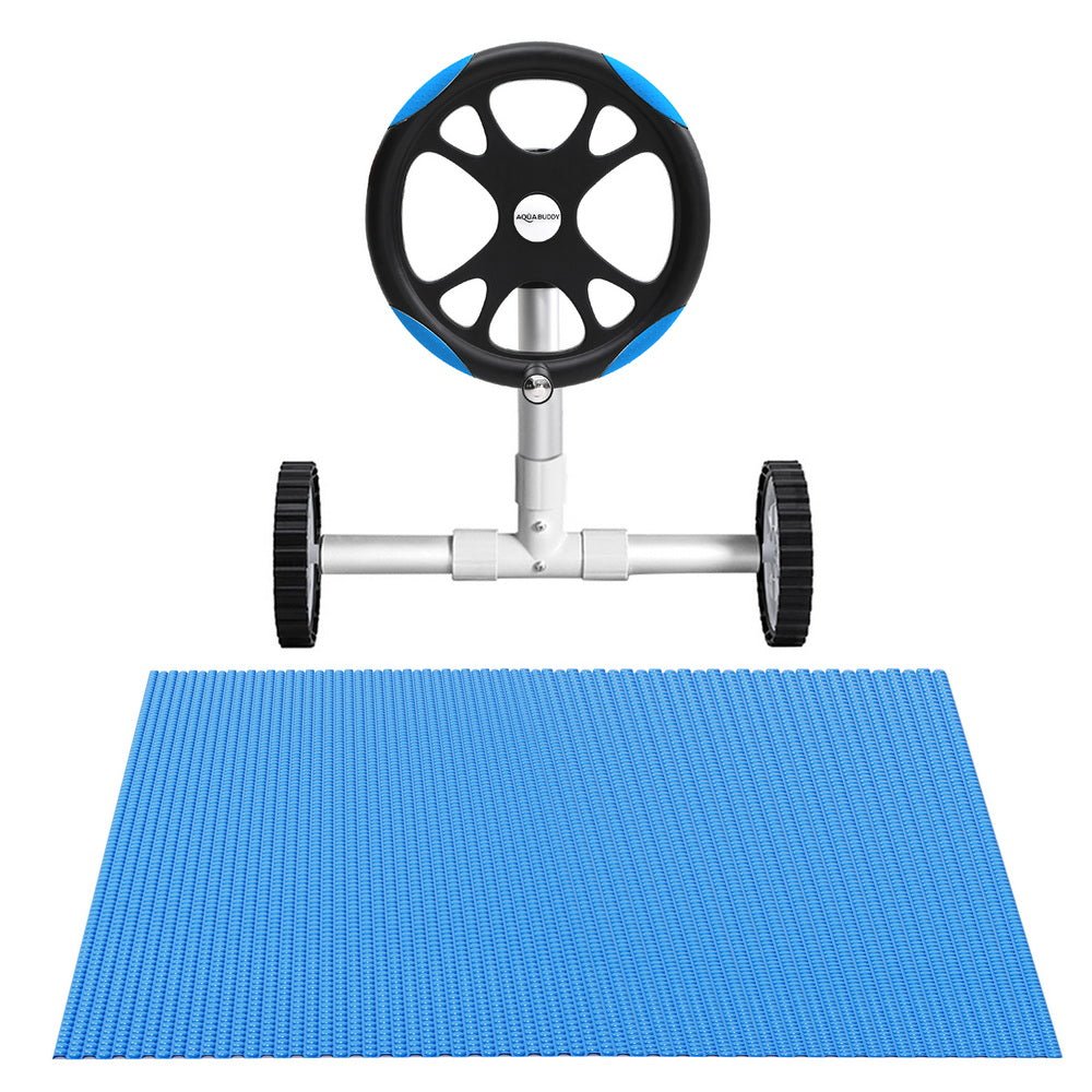 Aqua Buddy Pool Cover 600 Micron Solar Heat 9.5x5m Blanket w/ 5.55m Roller Blue | Outdoorium