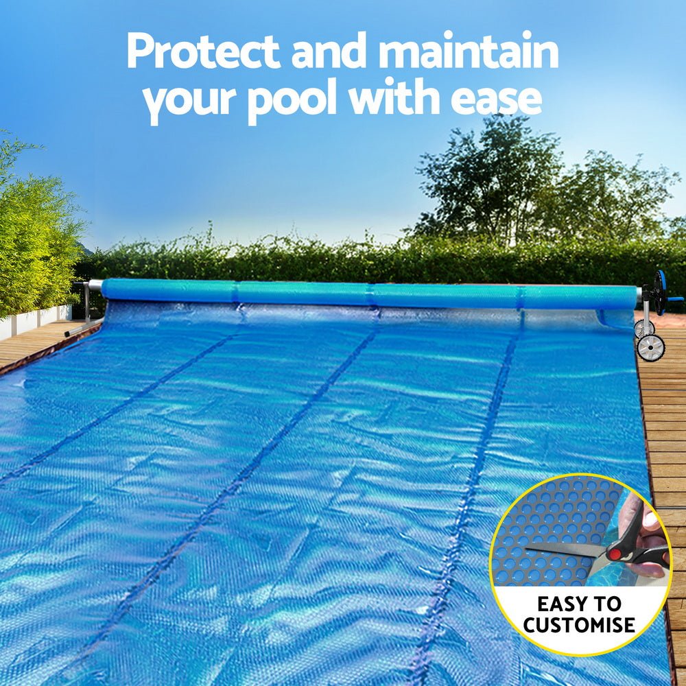 Aqua Buddy Pool Cover 600 Micron Solar Heat 9.5x5m Blanket w/ 5.55m Roller Blue | Outdoorium