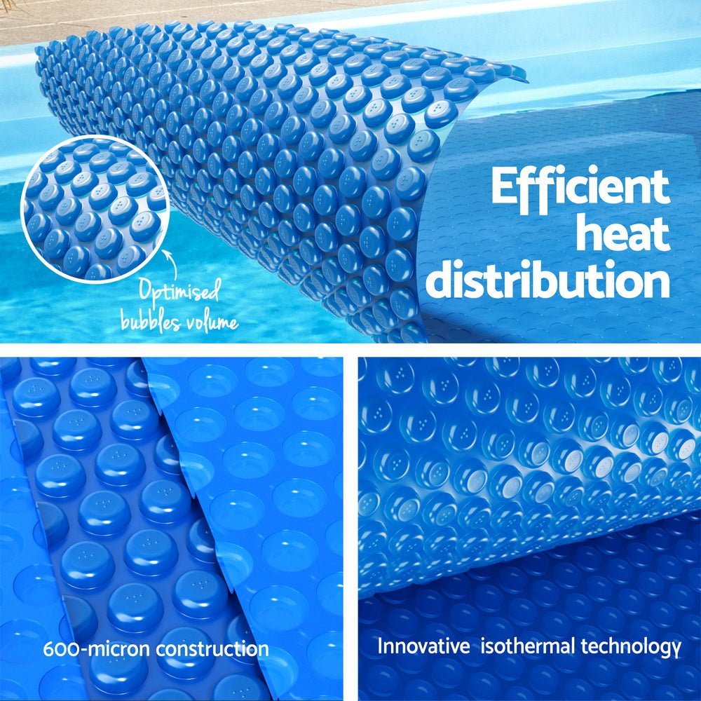 Aqua Buddy Pool Cover 600 Micron Solar Heat 9.5x5m Blanket w/ 5.55m Roller Blue | Outdoorium