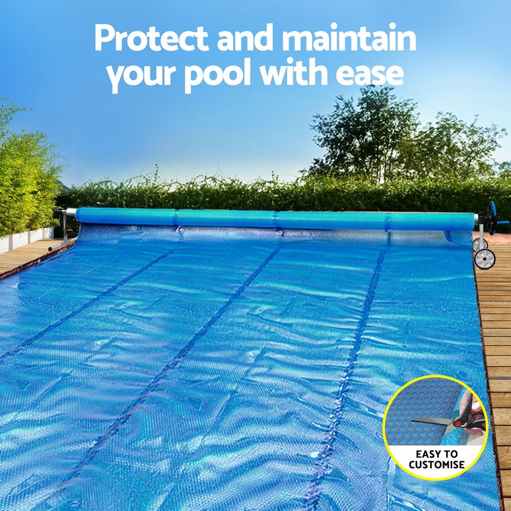 Aqua Buddy Pool Cover 600 Micron Solar Heat Blanket 10.5x4.2m w/ 5.55m Roller Blue | Outdoorium