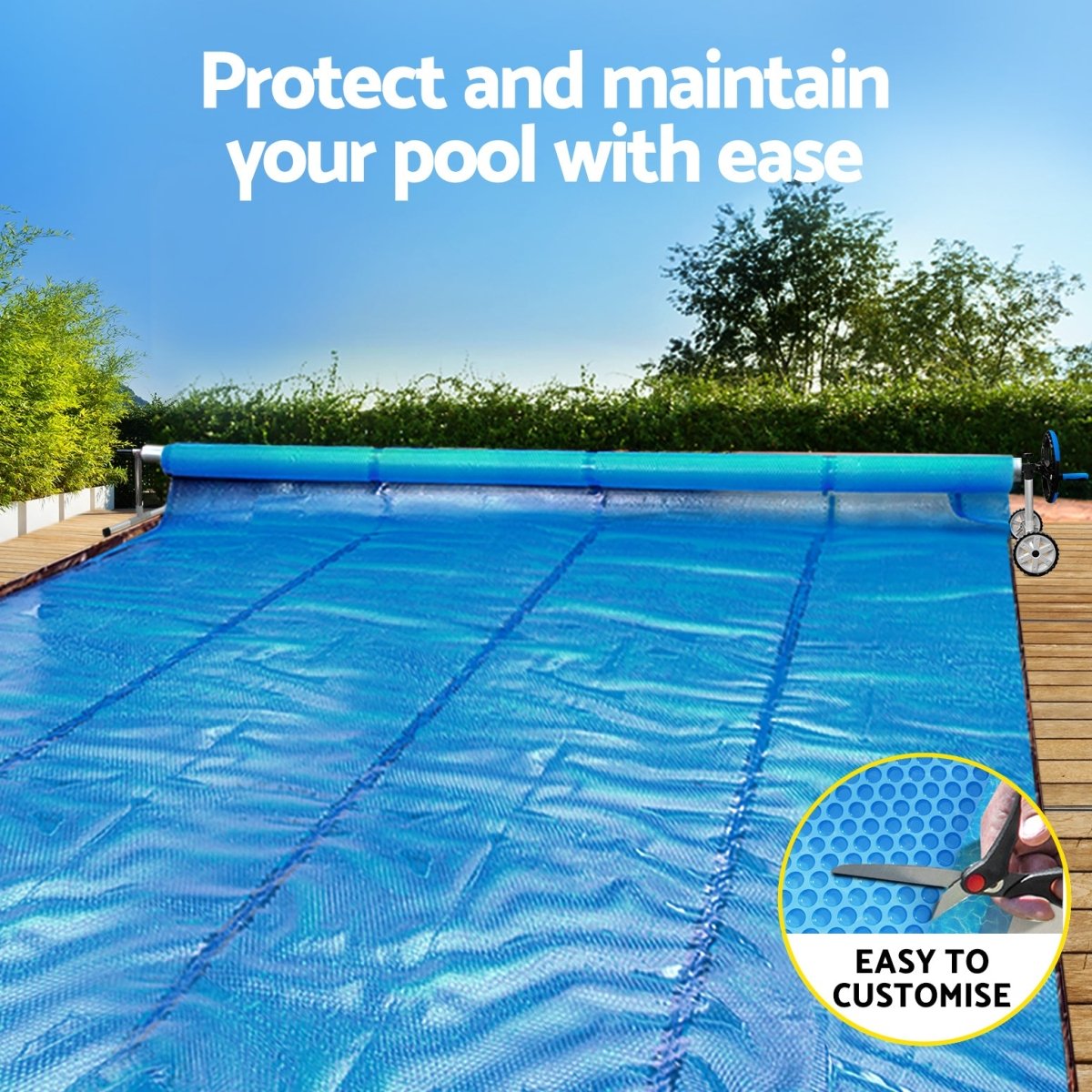 Aqua Buddy Pool Cover 600 Micron Solar Heat Blanket 8x4.2m w/ 5.55m Roller Blue | Outdoorium