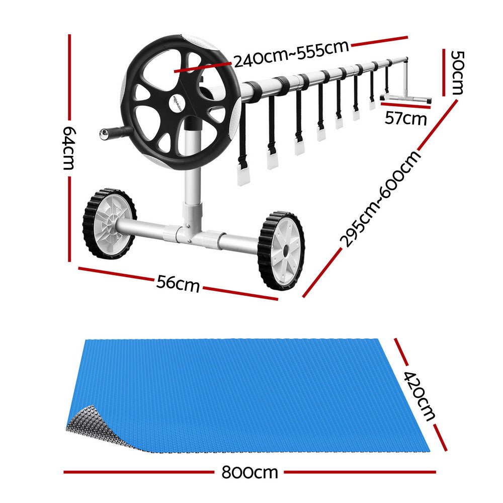 Aqua Buddy Pool Cover 600 Micron Solar Heat Blanket LDPE 8x4.2m w/ 5.55m Roller | Outdoorium